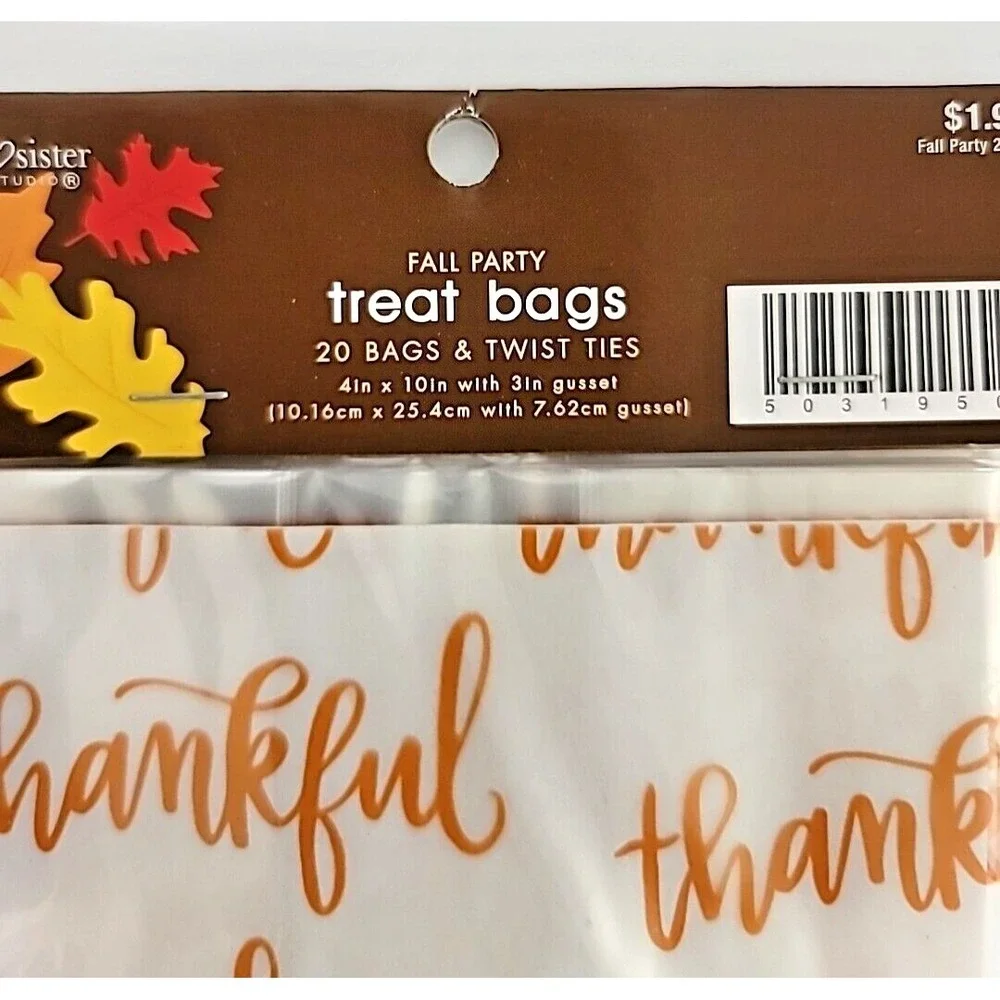Set of 2: 20ea Fall Thankful+Plaid Treat Bag Sack Gift Bags Thanksgiving 4